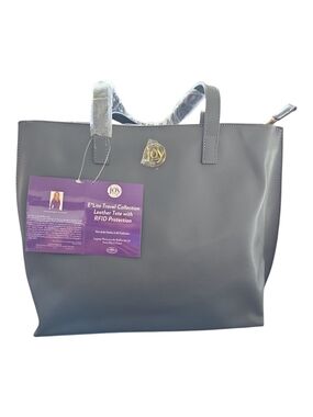 Joy Mangano- E*Lite Travel Collection Gray Leather Tote with RFID Protection